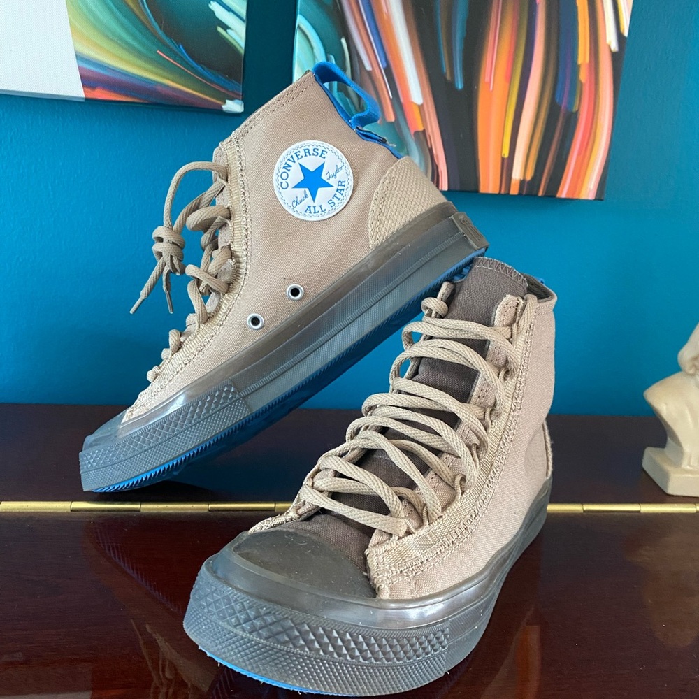 Converse CX High Top Sneakers in Tan with Blue